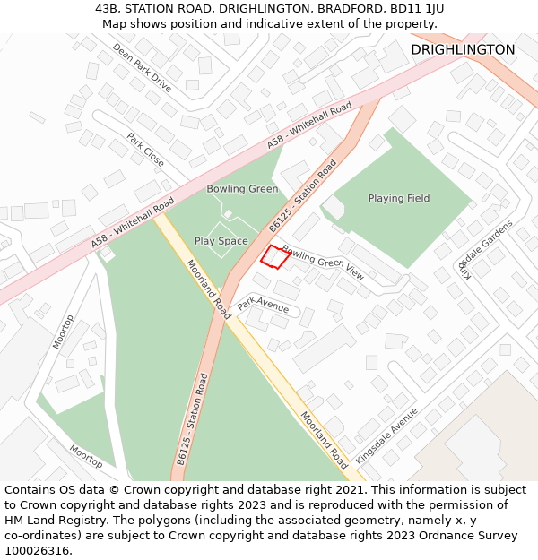 43B, STATION ROAD, DRIGHLINGTON, BRADFORD, BD11 1JU: Location map and indicative extent of plot