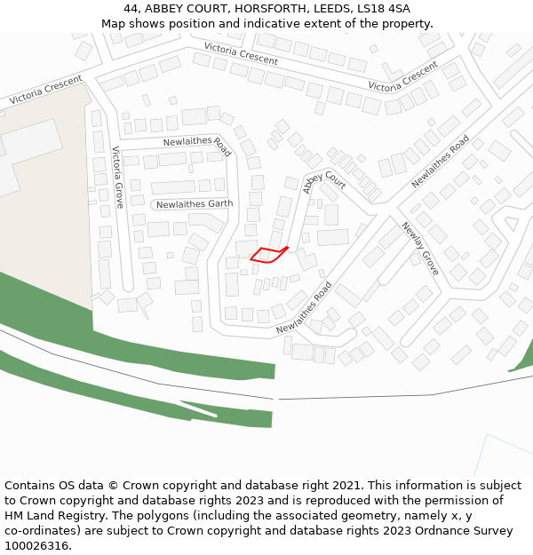 44, ABBEY COURT, HORSFORTH, LEEDS, LS18 4SA: Location map and indicative extent of plot