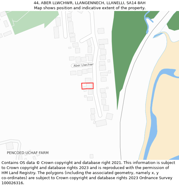 44, ABER LLWCHWR, LLANGENNECH, LLANELLI, SA14 8AH: Location map and indicative extent of plot