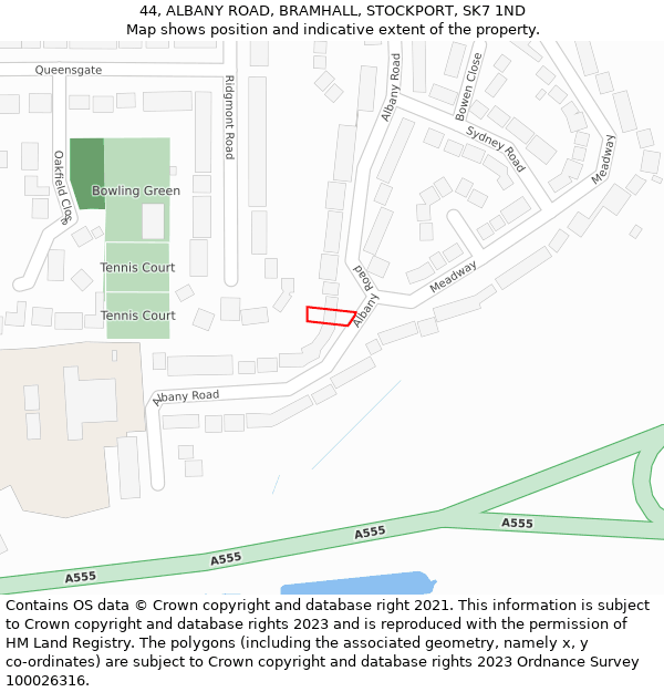 44, ALBANY ROAD, BRAMHALL, STOCKPORT, SK7 1ND: Location map and indicative extent of plot