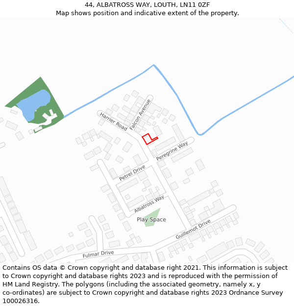 44, ALBATROSS WAY, LOUTH, LN11 0ZF: Location map and indicative extent of plot