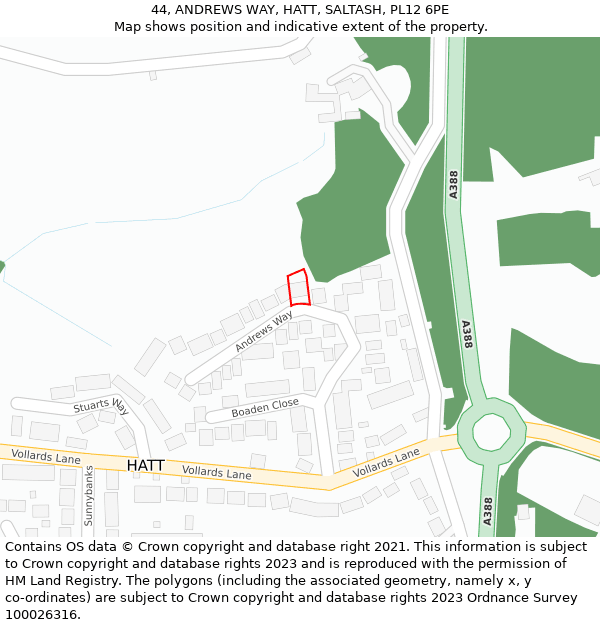 44, ANDREWS WAY, HATT, SALTASH, PL12 6PE: Location map and indicative extent of plot