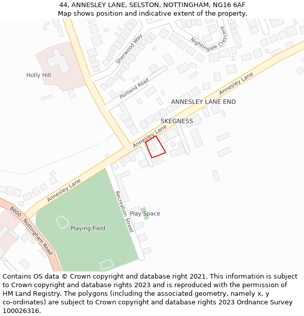 44, ANNESLEY LANE, SELSTON, NOTTINGHAM, NG16 6AF: Location map and indicative extent of plot