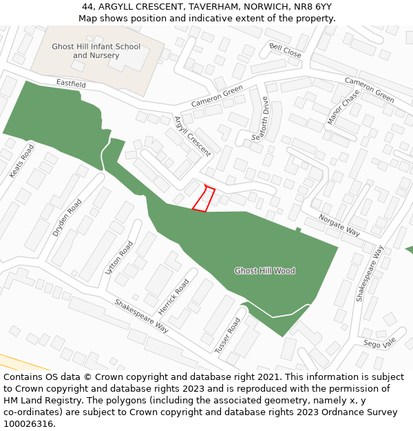 44, ARGYLL CRESCENT, TAVERHAM, NORWICH, NR8 6YY: Location map and indicative extent of plot