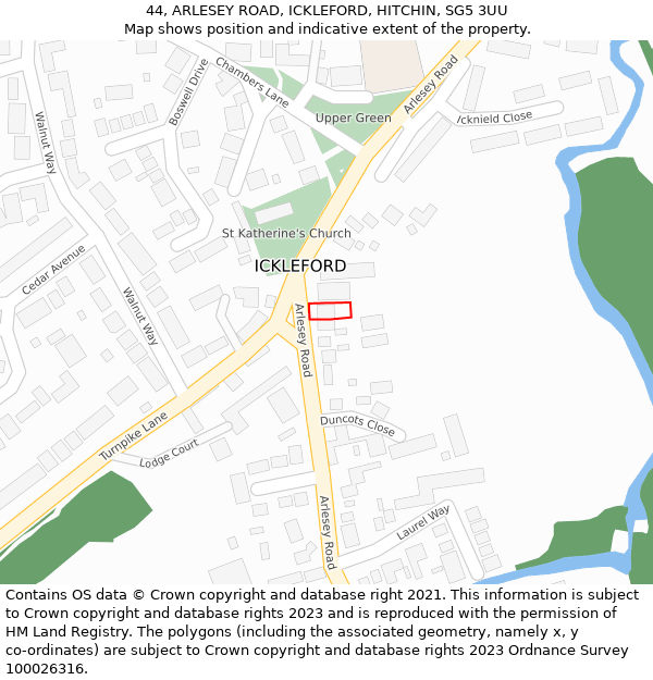 44, ARLESEY ROAD, ICKLEFORD, HITCHIN, SG5 3UU: Location map and indicative extent of plot