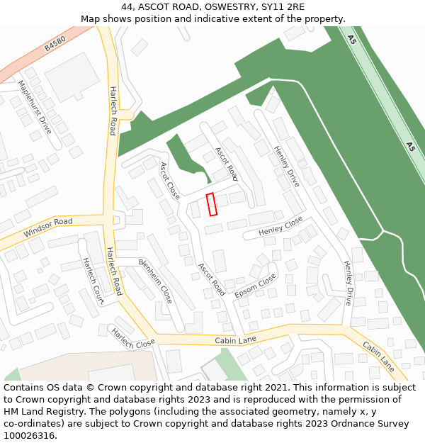 44, ASCOT ROAD, OSWESTRY, SY11 2RE: Location map and indicative extent of plot