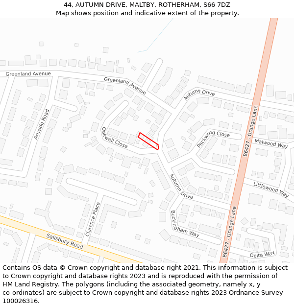 44, AUTUMN DRIVE, MALTBY, ROTHERHAM, S66 7DZ: Location map and indicative extent of plot