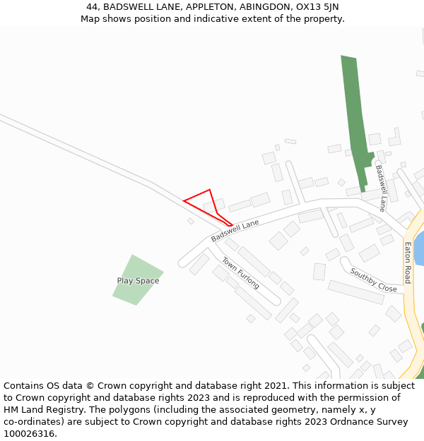 44, BADSWELL LANE, APPLETON, ABINGDON, OX13 5JN: Location map and indicative extent of plot