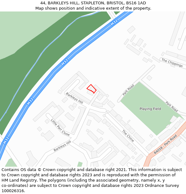 44, BARKLEYS HILL, STAPLETON, BRISTOL, BS16 1AD: Location map and indicative extent of plot