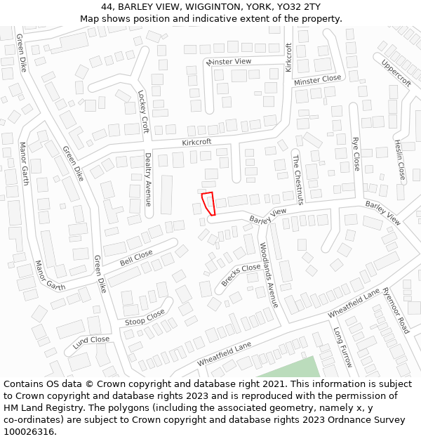 44, BARLEY VIEW, WIGGINTON, YORK, YO32 2TY: Location map and indicative extent of plot