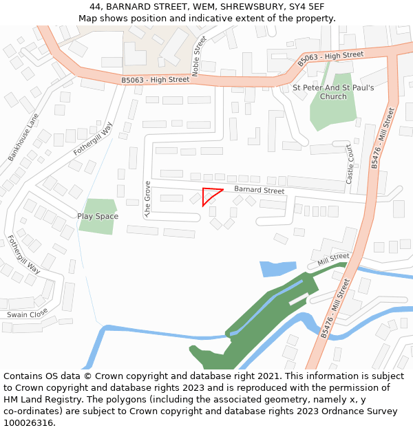 44, BARNARD STREET, WEM, SHREWSBURY, SY4 5EF: Location map and indicative extent of plot