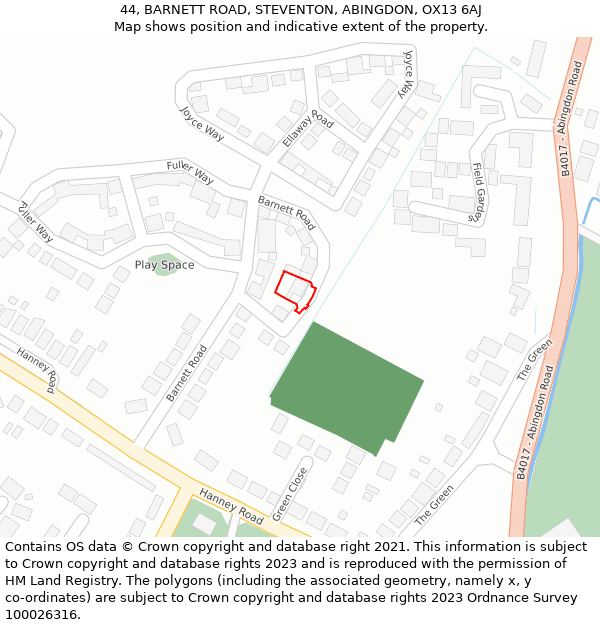 44, BARNETT ROAD, STEVENTON, ABINGDON, OX13 6AJ: Location map and indicative extent of plot