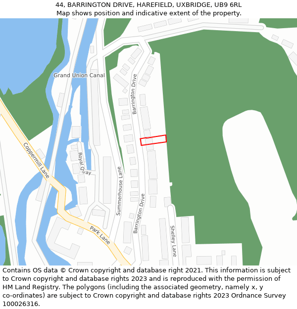 44, BARRINGTON DRIVE, HAREFIELD, UXBRIDGE, UB9 6RL: Location map and indicative extent of plot