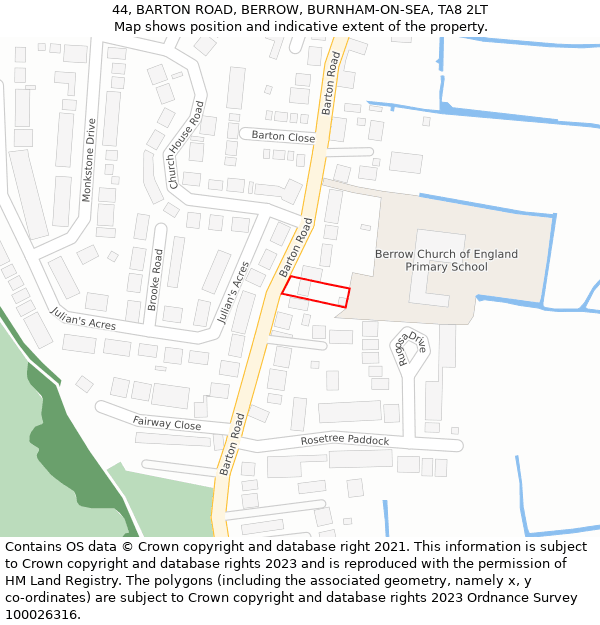 44, BARTON ROAD, BERROW, BURNHAM-ON-SEA, TA8 2LT: Location map and indicative extent of plot