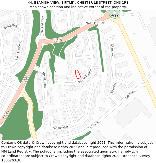 44, BEAMISH VIEW, BIRTLEY, CHESTER LE STREET, DH3 1RS: Location map and indicative extent of plot