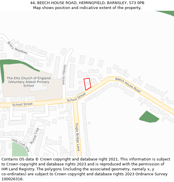 44, BEECH HOUSE ROAD, HEMINGFIELD, BARNSLEY, S73 0PB: Location map and indicative extent of plot