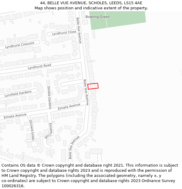 44, BELLE VUE AVENUE, SCHOLES, LEEDS, LS15 4AE: Location map and indicative extent of plot