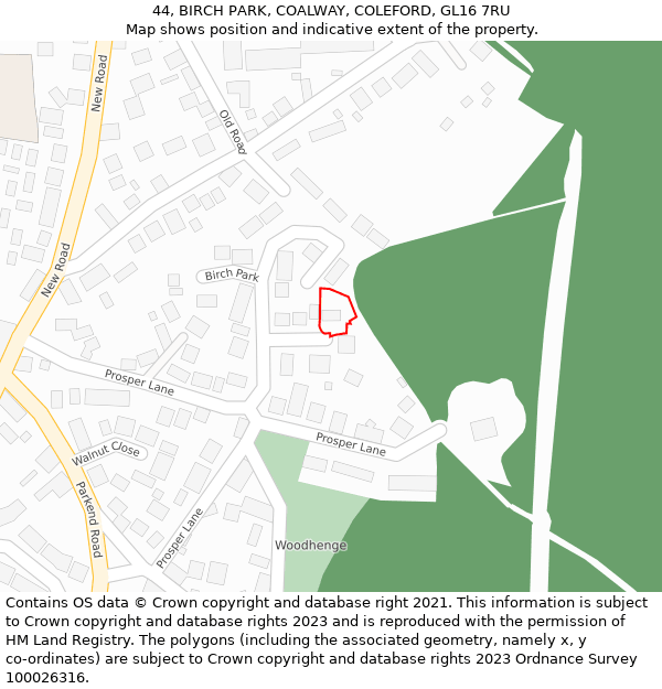 44, BIRCH PARK, COALWAY, COLEFORD, GL16 7RU: Location map and indicative extent of plot