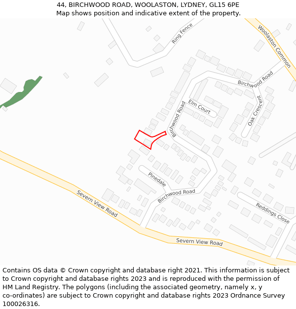 44, BIRCHWOOD ROAD, WOOLASTON, LYDNEY, GL15 6PE: Location map and indicative extent of plot