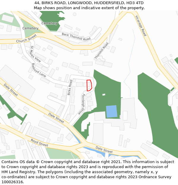 44, BIRKS ROAD, LONGWOOD, HUDDERSFIELD, HD3 4TD: Location map and indicative extent of plot