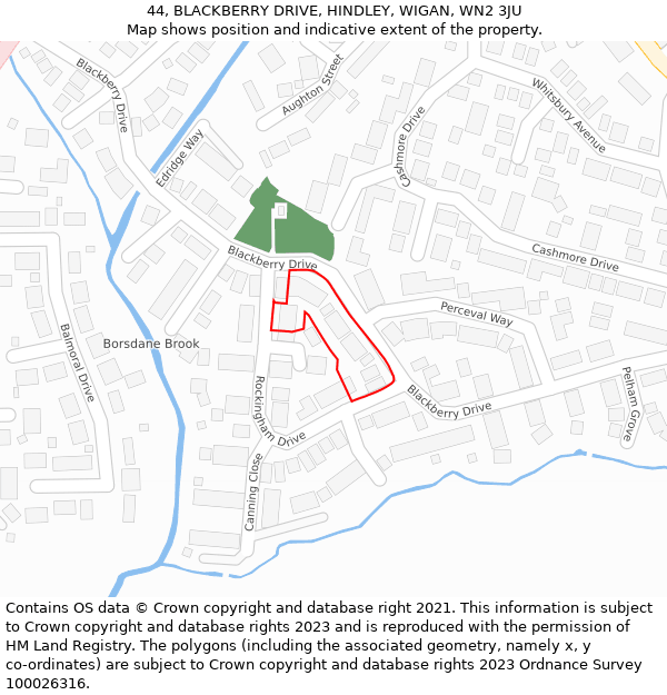 44, BLACKBERRY DRIVE, HINDLEY, WIGAN, WN2 3JU: Location map and indicative extent of plot