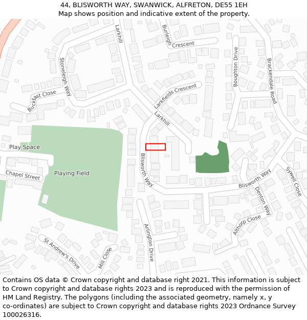 44, BLISWORTH WAY, SWANWICK, ALFRETON, DE55 1EH: Location map and indicative extent of plot