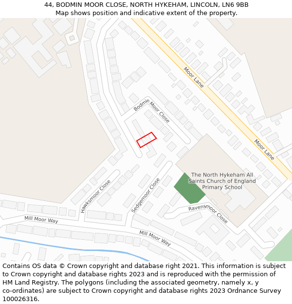 44, BODMIN MOOR CLOSE, NORTH HYKEHAM, LINCOLN, LN6 9BB: Location map and indicative extent of plot