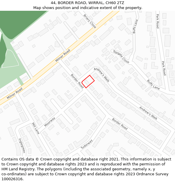 44, BORDER ROAD, WIRRAL, CH60 2TZ: Location map and indicative extent of plot