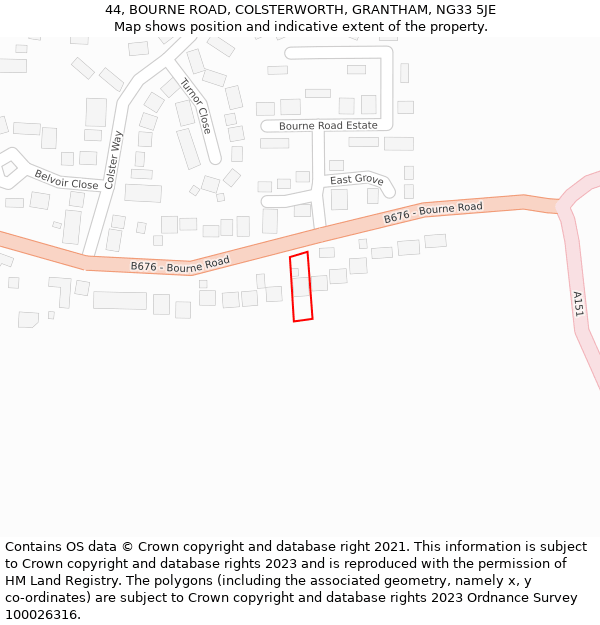 44, BOURNE ROAD, COLSTERWORTH, GRANTHAM, NG33 5JE: Location map and indicative extent of plot