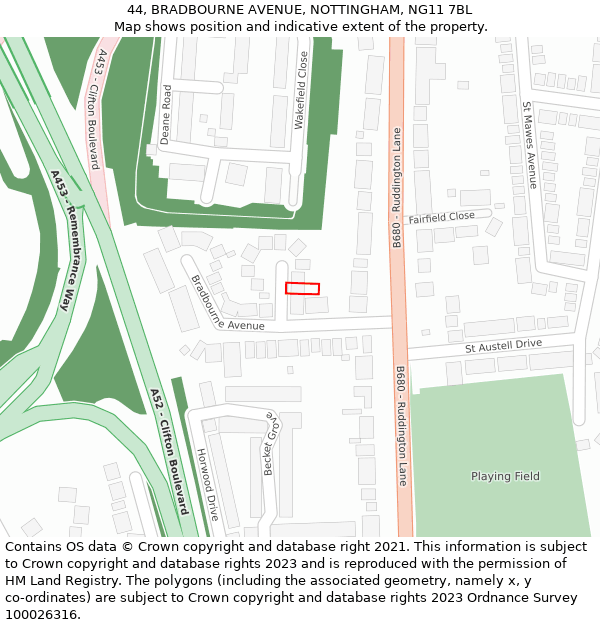 44, BRADBOURNE AVENUE, NOTTINGHAM, NG11 7BL: Location map and indicative extent of plot