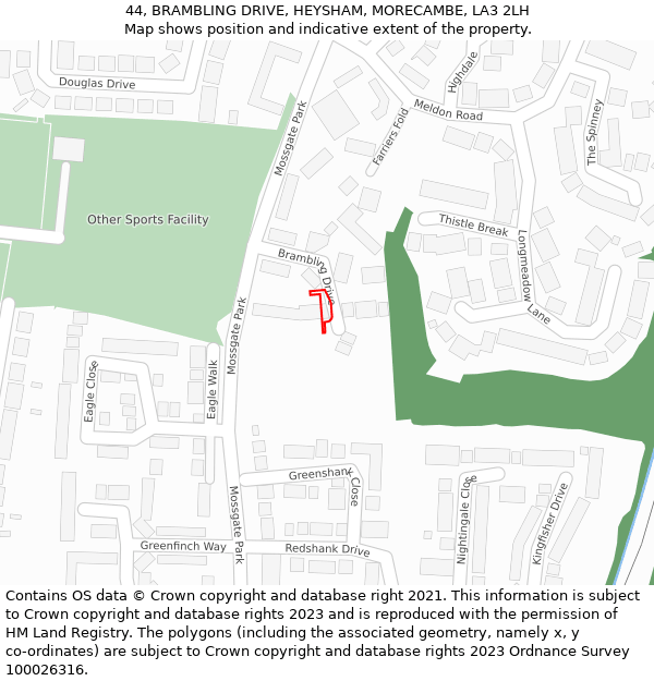 44, BRAMBLING DRIVE, HEYSHAM, MORECAMBE, LA3 2LH: Location map and indicative extent of plot