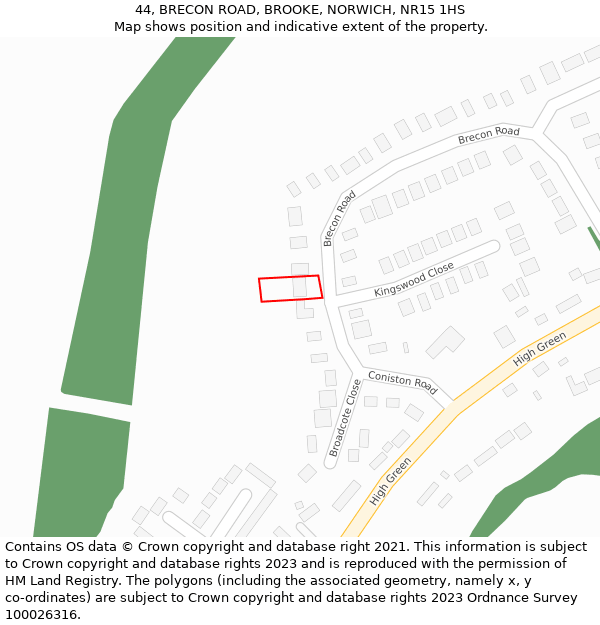 44, BRECON ROAD, BROOKE, NORWICH, NR15 1HS: Location map and indicative extent of plot