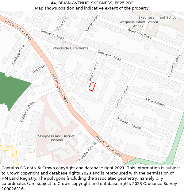 44, BRIAN AVENUE, SKEGNESS, PE25 2DF: Location map and indicative extent of plot