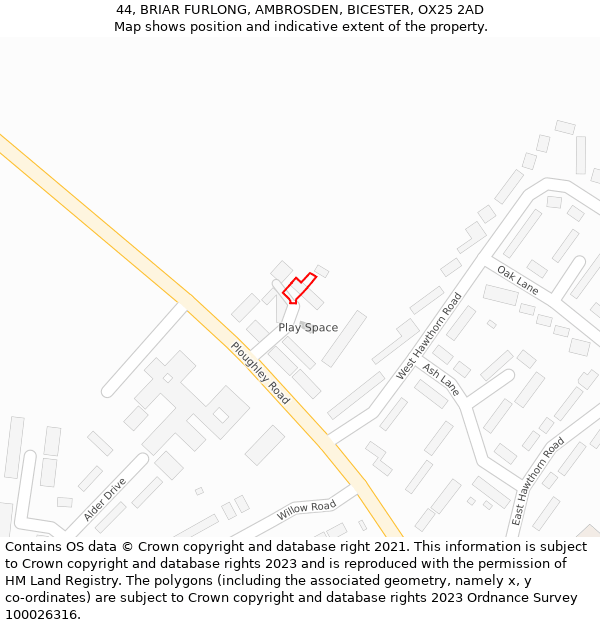 44, BRIAR FURLONG, AMBROSDEN, BICESTER, OX25 2AD: Location map and indicative extent of plot