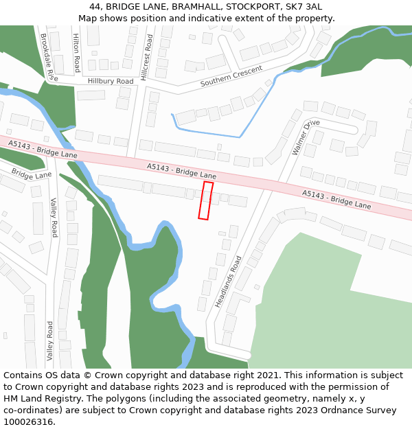 44, BRIDGE LANE, BRAMHALL, STOCKPORT, SK7 3AL: Location map and indicative extent of plot