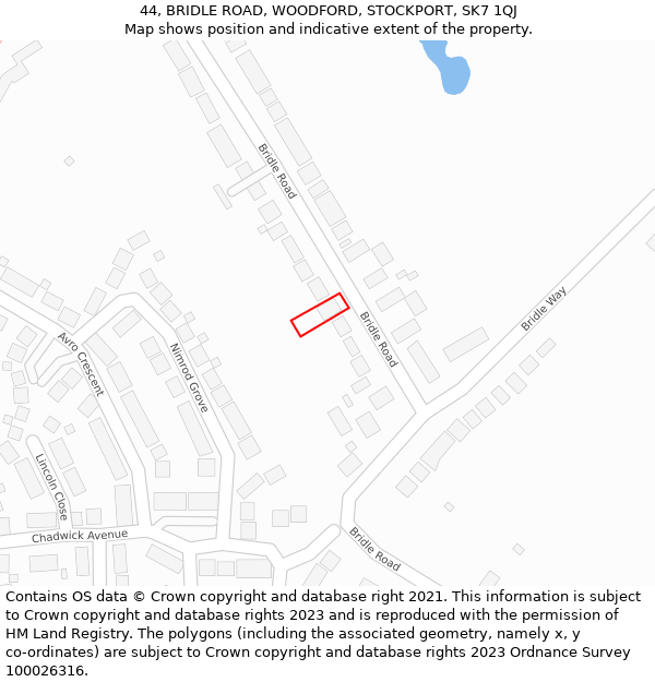 44, BRIDLE ROAD, WOODFORD, STOCKPORT, SK7 1QJ: Location map and indicative extent of plot