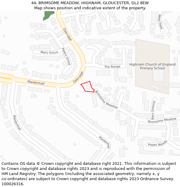 44, BRIMSOME MEADOW, HIGHNAM, GLOUCESTER, GL2 8EW: Location map and indicative extent of plot