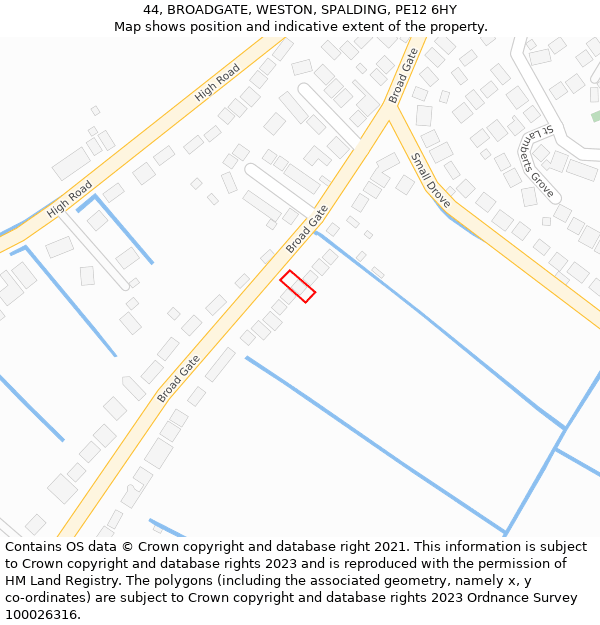 44, BROADGATE, WESTON, SPALDING, PE12 6HY: Location map and indicative extent of plot