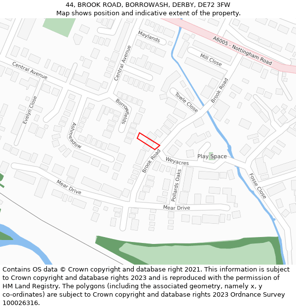 44, BROOK ROAD, BORROWASH, DERBY, DE72 3FW: Location map and indicative extent of plot