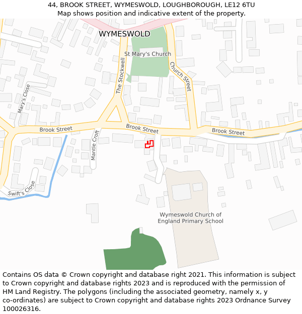 44, BROOK STREET, WYMESWOLD, LOUGHBOROUGH, LE12 6TU: Location map and indicative extent of plot