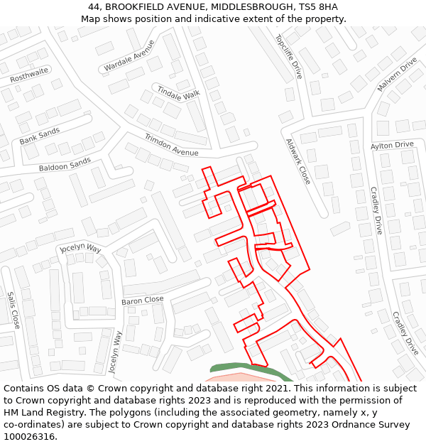 44, BROOKFIELD AVENUE, MIDDLESBROUGH, TS5 8HA: Location map and indicative extent of plot