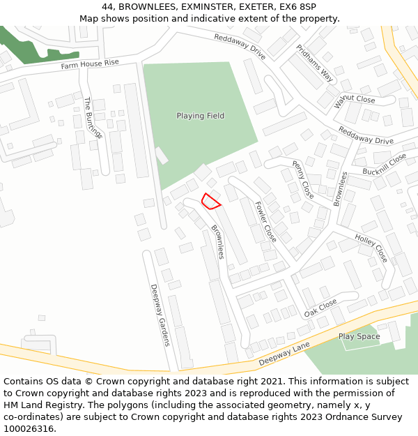 44, BROWNLEES, EXMINSTER, EXETER, EX6 8SP: Location map and indicative extent of plot