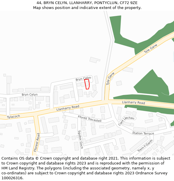44, BRYN CELYN, LLANHARRY, PONTYCLUN, CF72 9ZE: Location map and indicative extent of plot