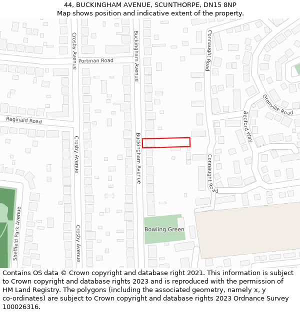 44, BUCKINGHAM AVENUE, SCUNTHORPE, DN15 8NP: Location map and indicative extent of plot