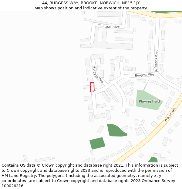 44, BURGESS WAY, BROOKE, NORWICH, NR15 1JY: Location map and indicative extent of plot