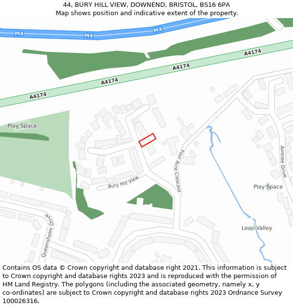 44, BURY HILL VIEW, DOWNEND, BRISTOL, BS16 6PA: Location map and indicative extent of plot