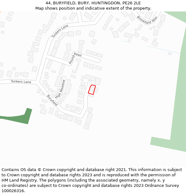 44, BURYFIELD, BURY, HUNTINGDON, PE26 2LE: Location map and indicative extent of plot