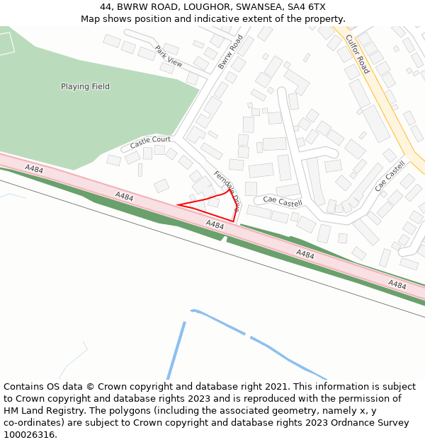 44, BWRW ROAD, LOUGHOR, SWANSEA, SA4 6TX: Location map and indicative extent of plot