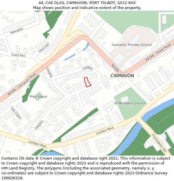 44, CAE GLAS, CWMAVON, PORT TALBOT, SA12 9AX: Location map and indicative extent of plot