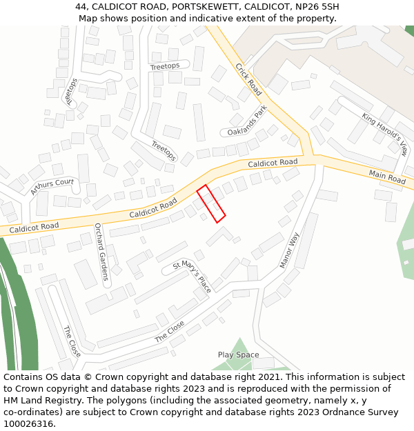 44, CALDICOT ROAD, PORTSKEWETT, CALDICOT, NP26 5SH: Location map and indicative extent of plot